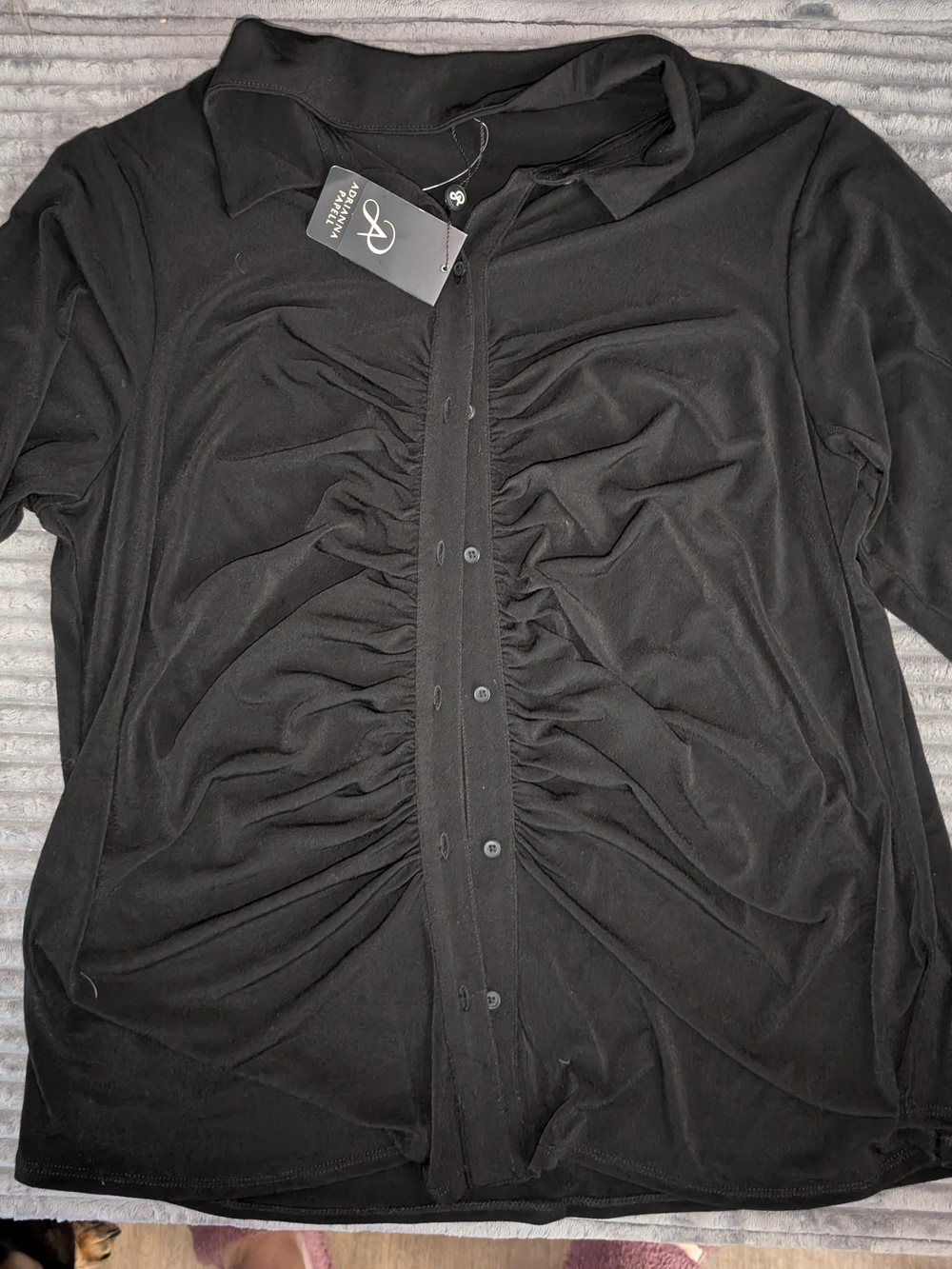 Adrianna Papell Black Ruched Front Button-Down Shirt